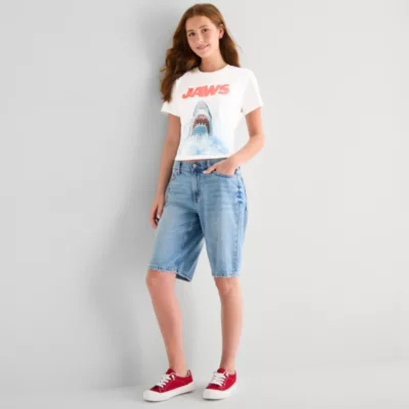 Jaws Baby Tee Womens Juniors Crew Neck Short Sleeve Fitted Graphic T-Shirt