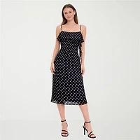 Jump Apparel Womens Juniors Midi Polka Dot A-Line Dress