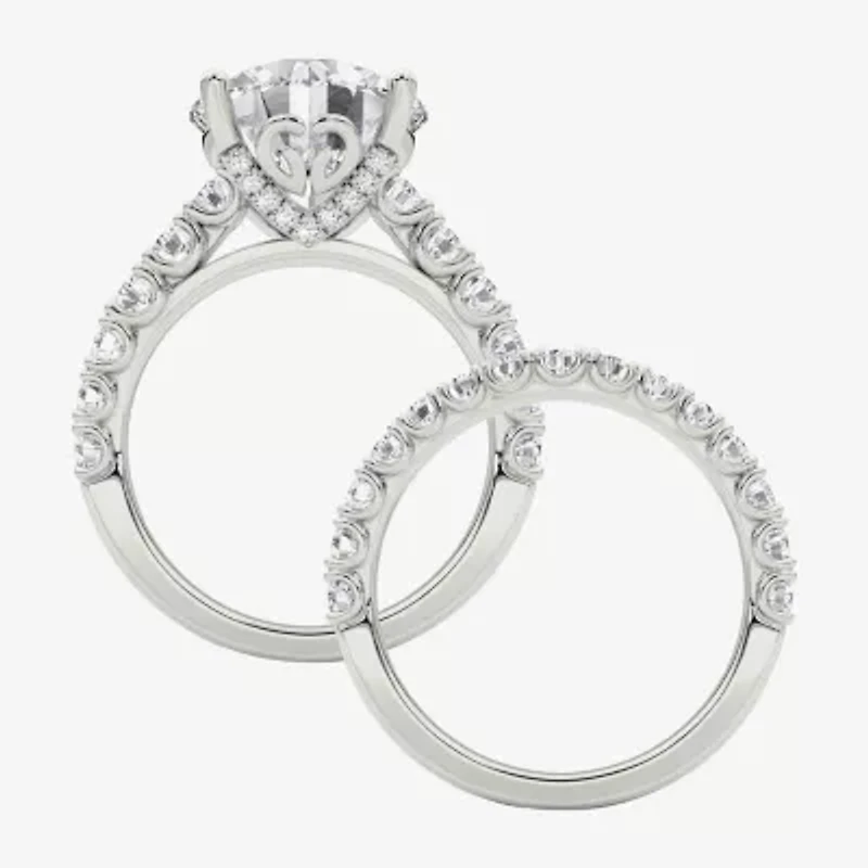 Grown Gorgeous (F / Vs2) Womens 5 1/ Ct. T.W. Lab White Diamond 14K Gold Round Side Stone Bridal Set