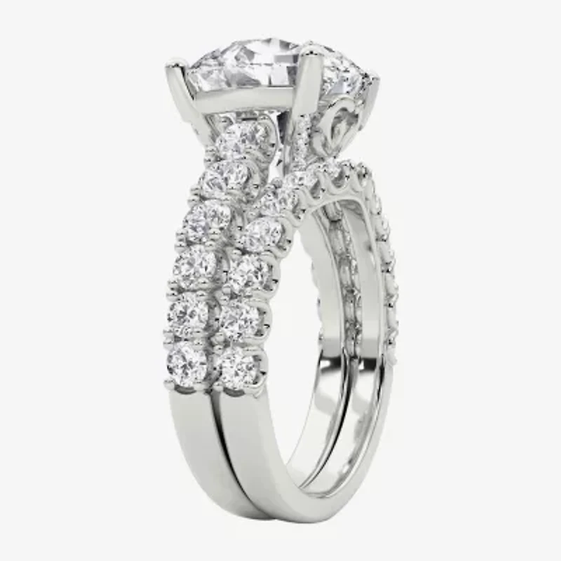 Grown Gorgeous (F / Vs2) Womens 5 1/ Ct. T.W. Lab White Diamond 14K Gold Round Side Stone Bridal Set