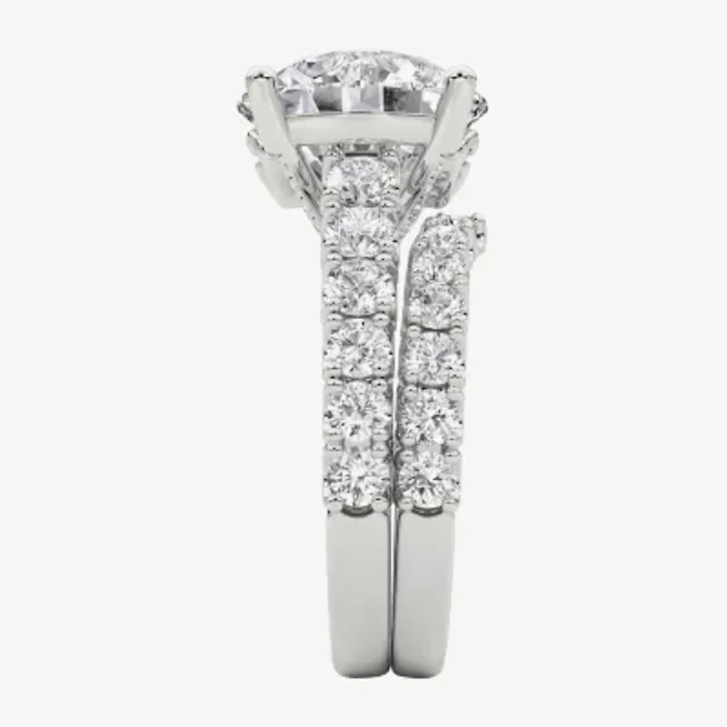 Grown Gorgeous (F / Vs2) Womens 5 1/ Ct. T.W. Lab White Diamond 14K Gold Round Side Stone Bridal Set