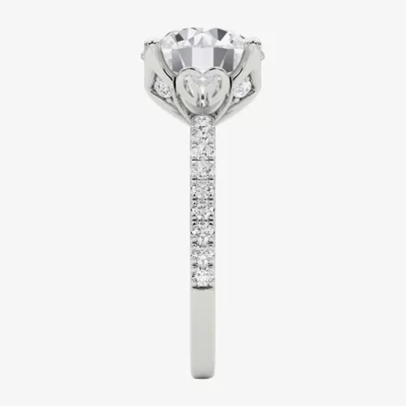 Grown Gorgeous (F / Vs2) Womens CT. T.W. Lab White Diamond 14K Gold Round Side Stone Engagement Ring