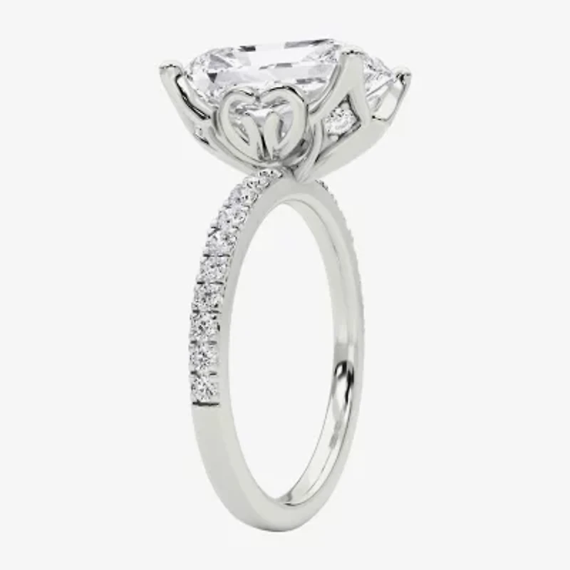 Grown Gorgeous (F / Vs2) Womens CT. T.W. Lab White Diamond 14K Gold Rectangular Side Stone Engagement Ring