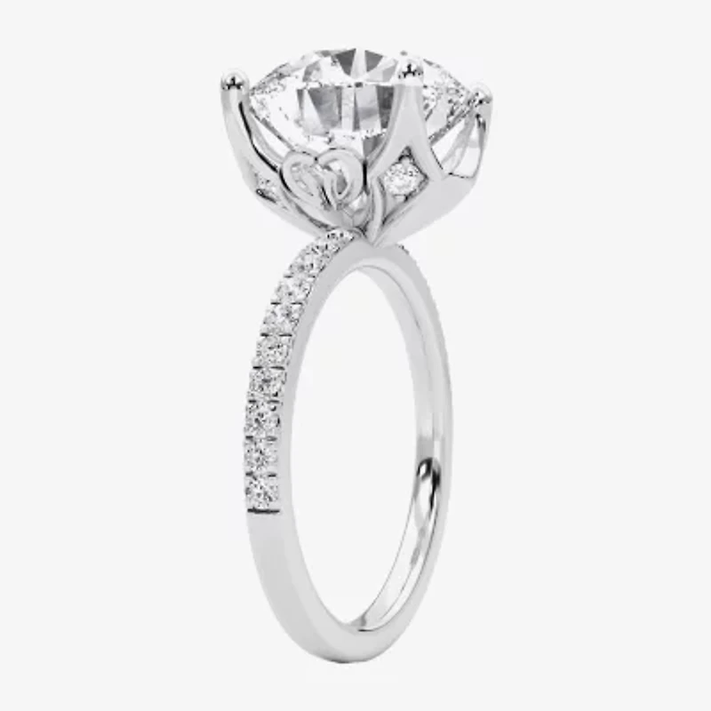 Grown Gorgeous (F / Vs2) Womens 6 CT. T.W. Lab White Diamond 14K Gold Round Side Stone Engagement Ring