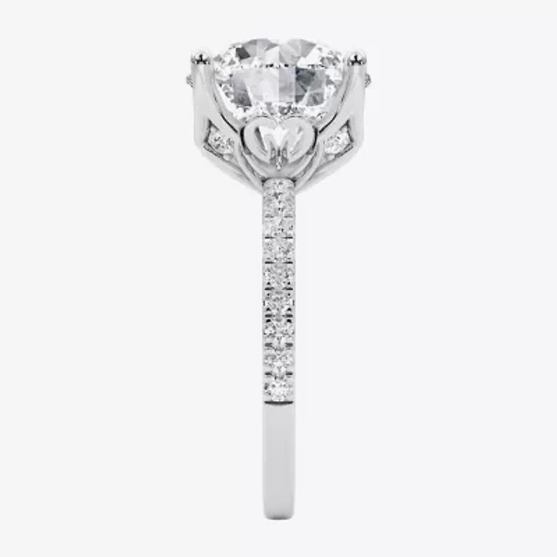 Grown Gorgeous (F / Vs2) Womens 6 CT. T.W. Lab White Diamond 14K Gold Round Side Stone Engagement Ring