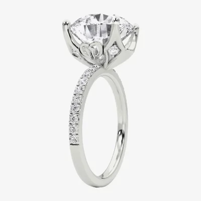 Grown Gorgeous (F / Vs2) Womens 6 CT. T.W. Lab White Diamond 14K Gold Round Side Stone Engagement Ring
