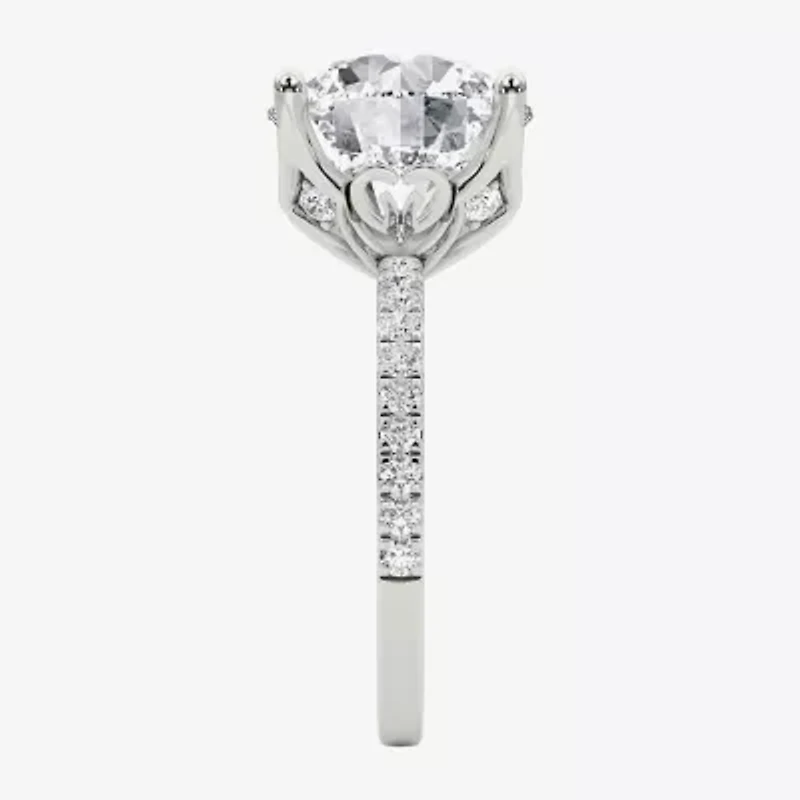 Grown Gorgeous (F / Vs2) Womens 6 CT. T.W. Lab White Diamond 14K Gold Round Side Stone Engagement Ring