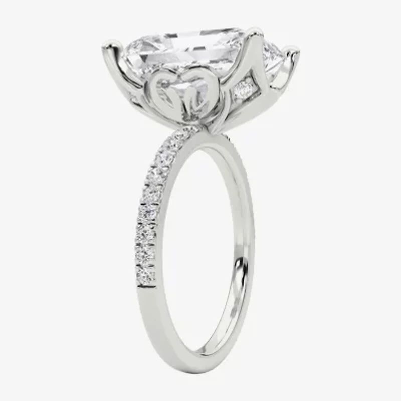 Grown Gorgeous (F / Vs2) Womens CT. T.W. Lab White Diamond 14K Gold Rectangular Side Stone Engagement Ring