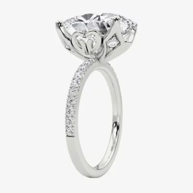 Grown Gorgeous (F / Vs2) Womens 6 CT. T.W. Lab White Diamond 14K Gold Oval Side Stone Engagement Ring