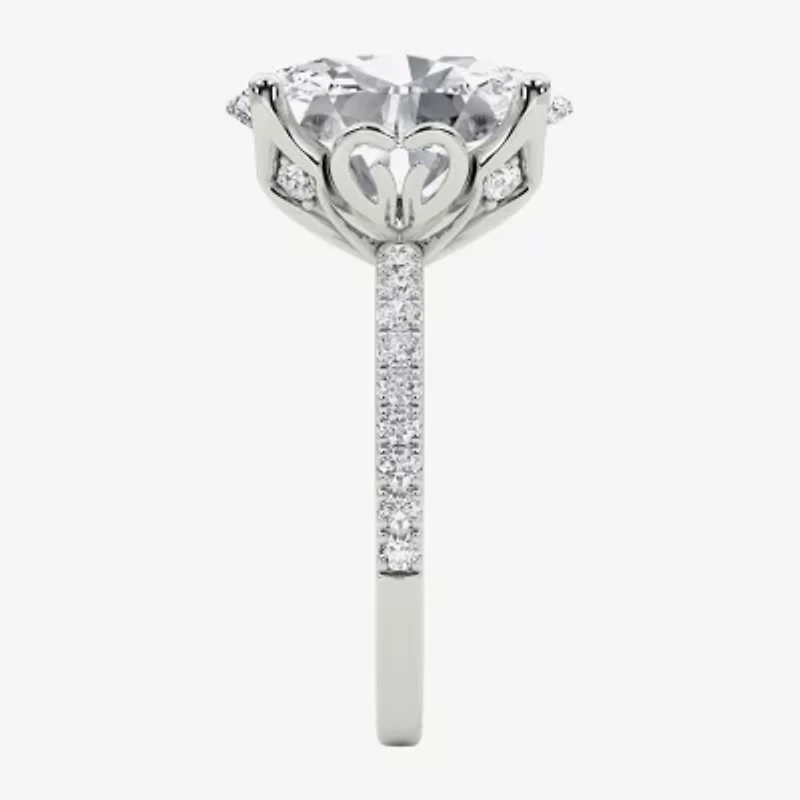 Grown Gorgeous (F / Vs2) Womens 6 CT. T.W. Lab White Diamond 14K Gold Oval Side Stone Engagement Ring