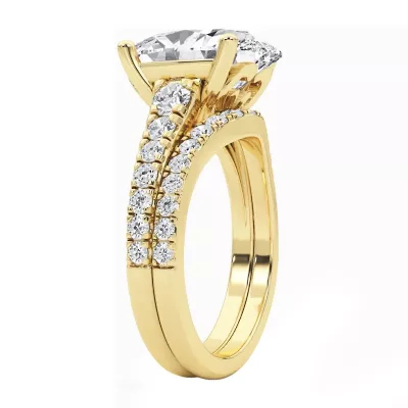 Grown Gorgeous (F / Vs2) Womens 5 3/8 Ct. T.W. Lab Grown White Diamond 14K Gold Oval Side Stone Bridal Set