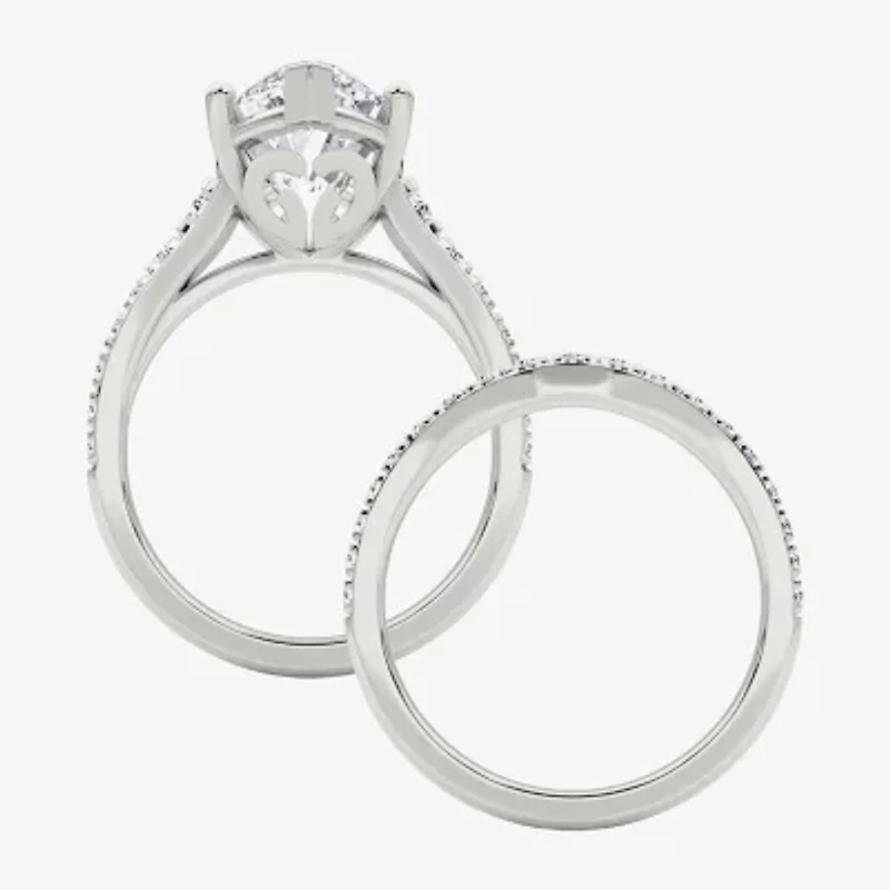 Grown Gorgeous (F / Vs2) Womens 8 /4 Ct. T.W. Lab White Diamond 14K Gold Marquise Side Stone Bridal Set