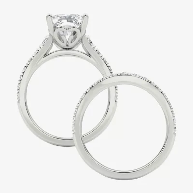 Grown Gorgeous (F / Vs2) Womens 4 5/8 Ct. T.W. Lab White Diamond 14K Gold Rectangular Side Stone Bridal Set