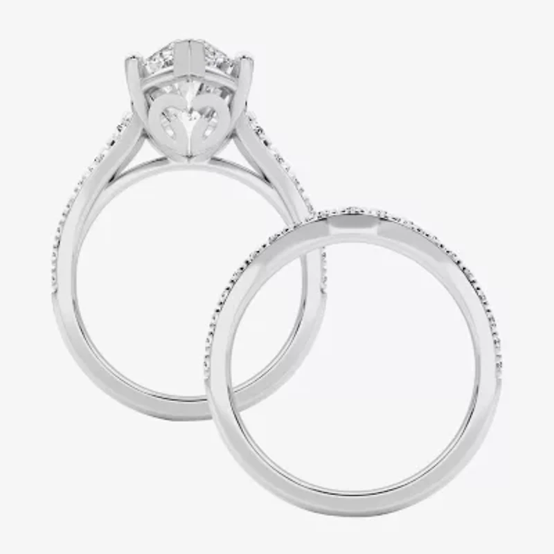 Grown Gorgeous ( F / Vs2 ) Womens 5 3/8 Ct. T.W. Lab White Diamond 14K Gold Marquise Side Stone Bridal Set