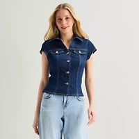 Arizona Womens Juniors Short Sleeve Regular Fit Button-Down Shirt