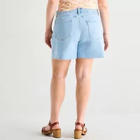 Arizona Womens 5" Mid Rise Juniors Plus Denim Short