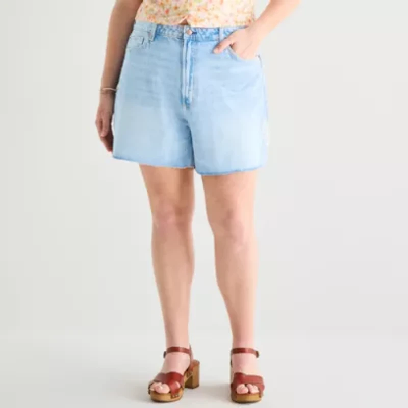 Arizona Womens 5" Mid Rise Juniors Plus Denim Short