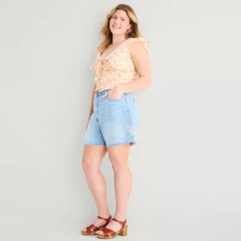 Arizona Womens 5" Mid Rise Juniors Plus Denim Short