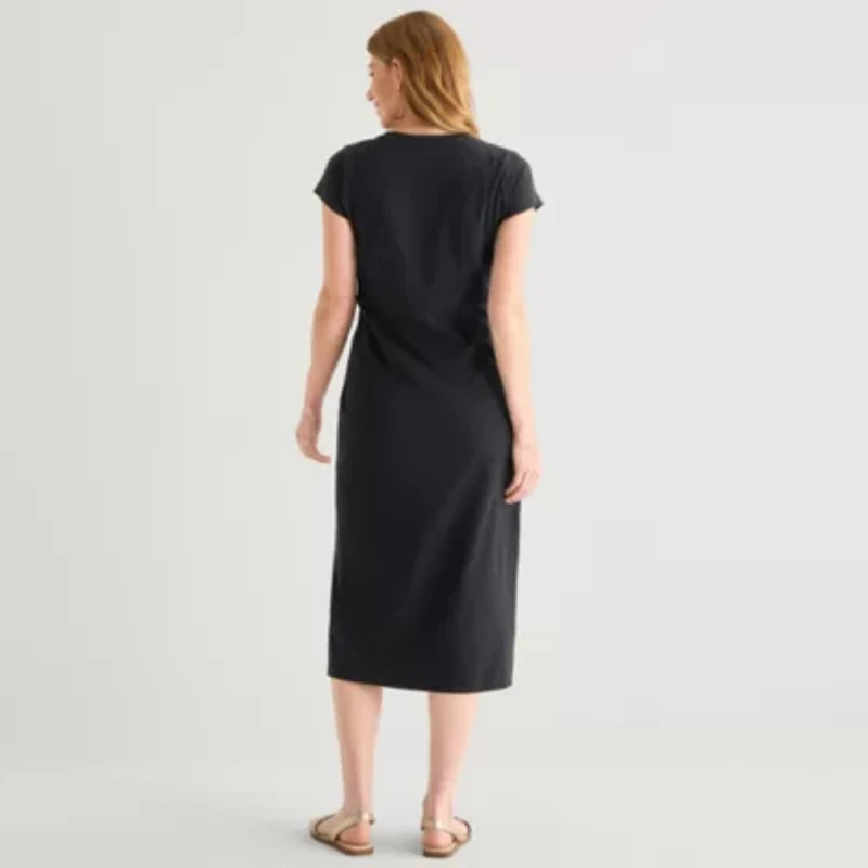 Liz Claiborne Womens Short Sleeve Midi Sheath Dress