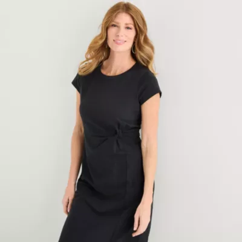 Liz Claiborne Womens Short Sleeve Midi Sheath Dress