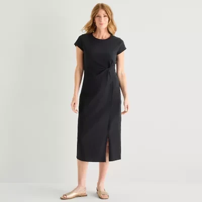 Liz Claiborne Womens Short Sleeve Midi Sheath Dress