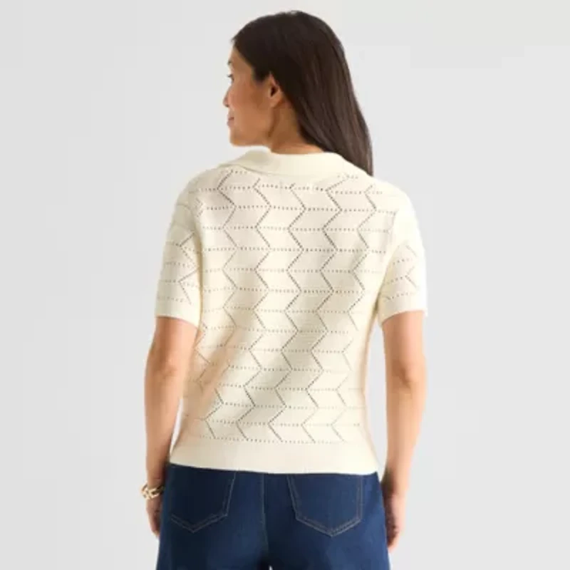 Liz Claiborne Womens V Neck Short Sleeve Polo Sweater