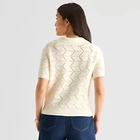 Liz Claiborne Womens V Neck Short Sleeve Polo Sweater