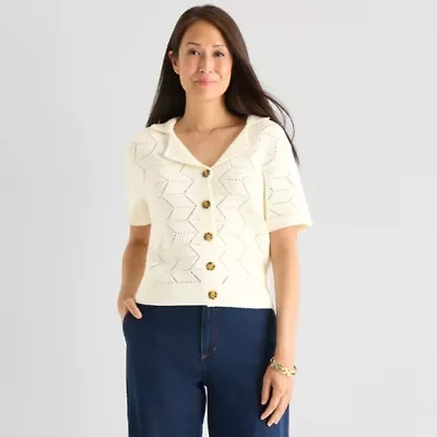 Liz Claiborne Womens V Neck Short Sleeve Polo Sweater