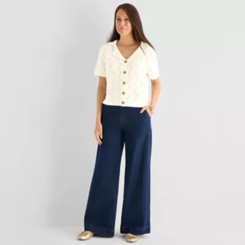 Liz Claiborne Womens V Neck Short Sleeve Polo Sweater