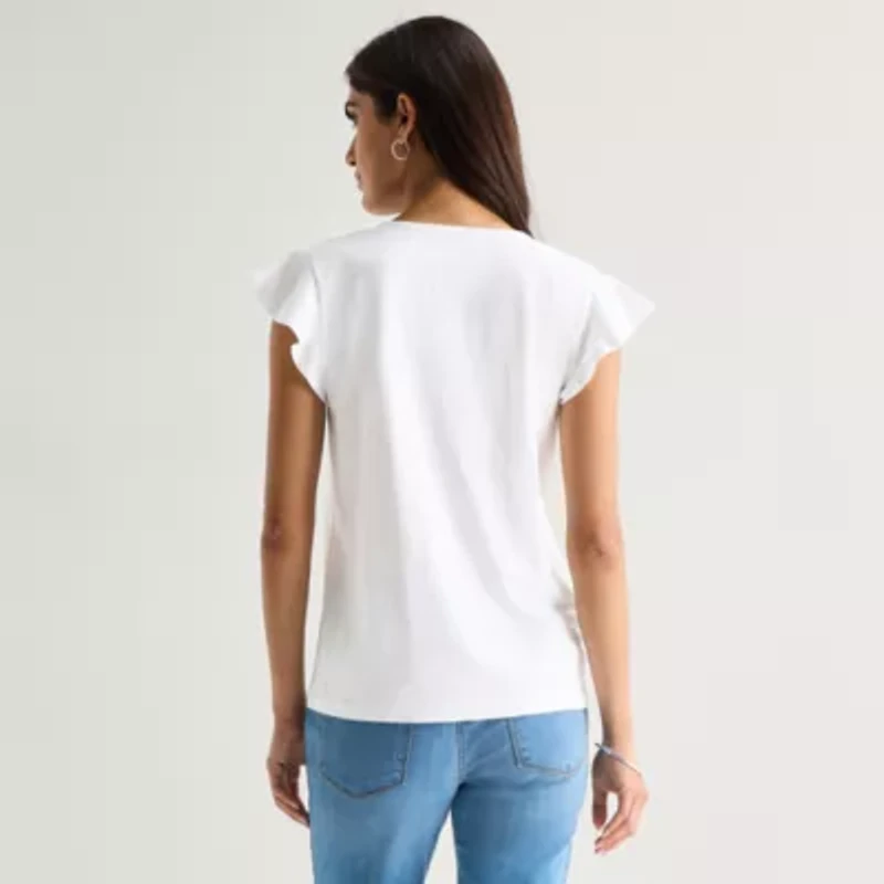 St. John's Bay Womens Split Crew Neck Short Sleeve Blouse