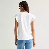 St. John's Bay Womens Split Crew Neck Short Sleeve Blouse
