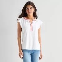 St. John's Bay Womens Split Crew Neck Short Sleeve Blouse