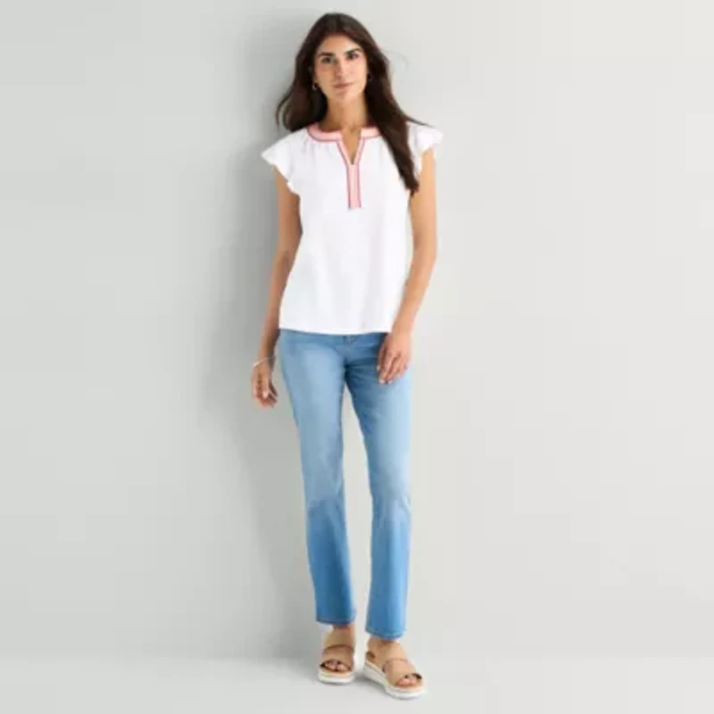 St. John's Bay Womens Split Crew Neck Short Sleeve Blouse