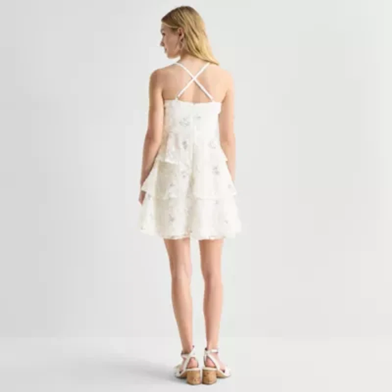 by&by Womens Juniors Floral Fit + Flare Dress