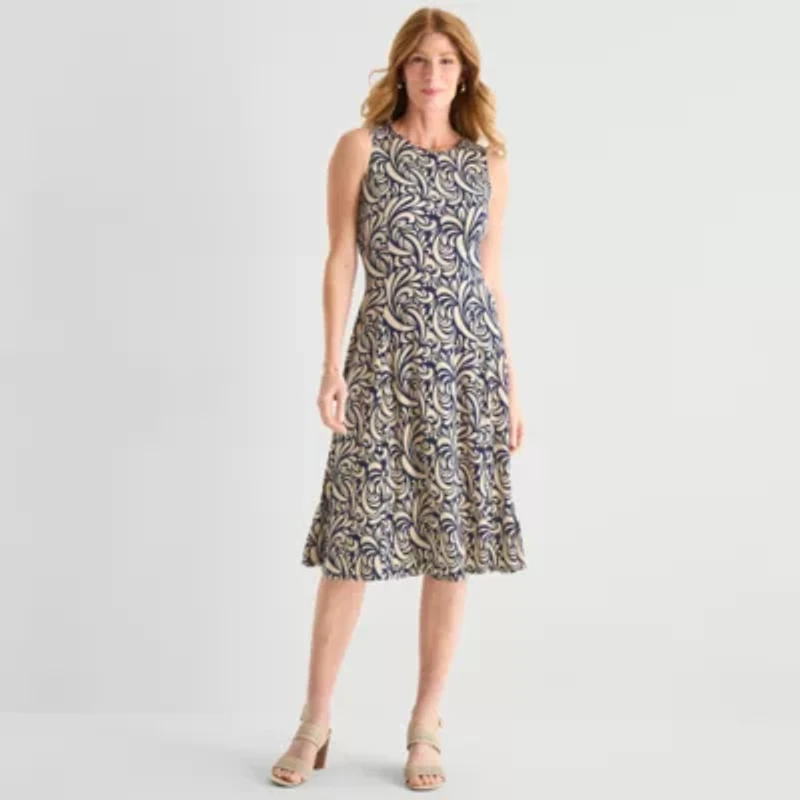 Danny & Nicole Womens Midi Abstract Jacket Dress