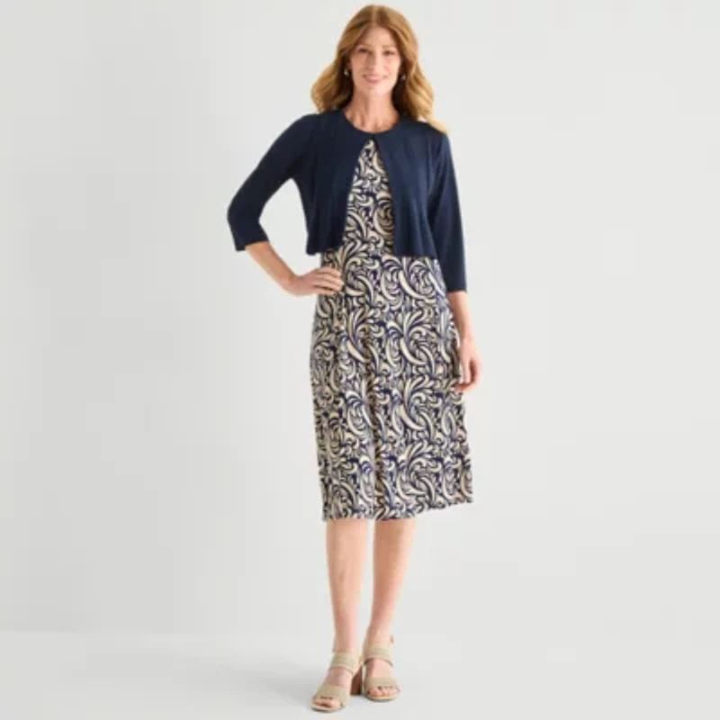Danny & Nicole Womens Midi Abstract Jacket Dress