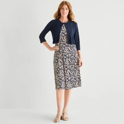 Danny & Nicole Womens Midi Abstract Jacket Dress
