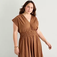Danny & Nicole Womens Plus Midi V Neck Sleeveless Cap Polka Dot Fit + Flare Dress