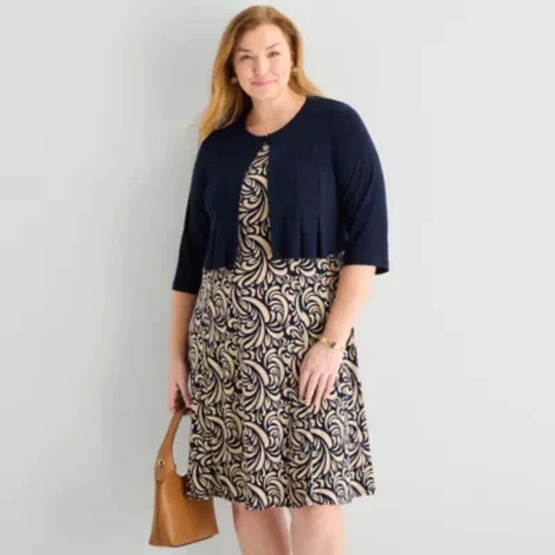 Danny & Nicole Womens Plus Abstract Jacket Dress
