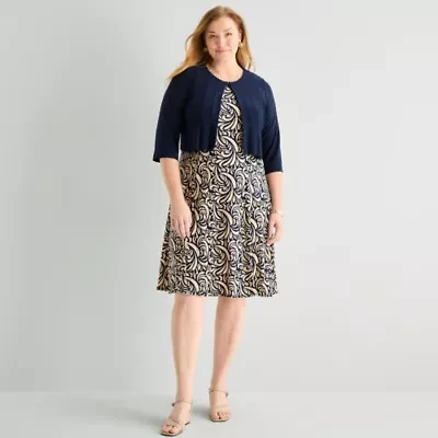 Danny & Nicole Womens Plus Abstract Jacket Dress