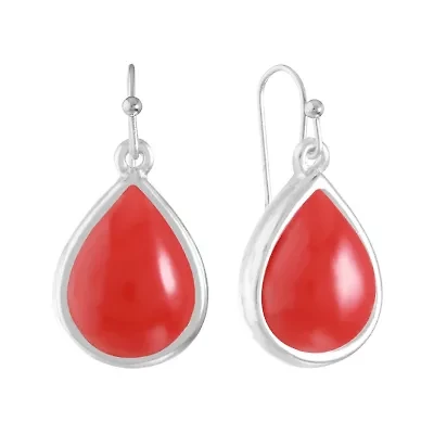 Liz Claiborne Silver Tone Red Womens Red Drop Earrings