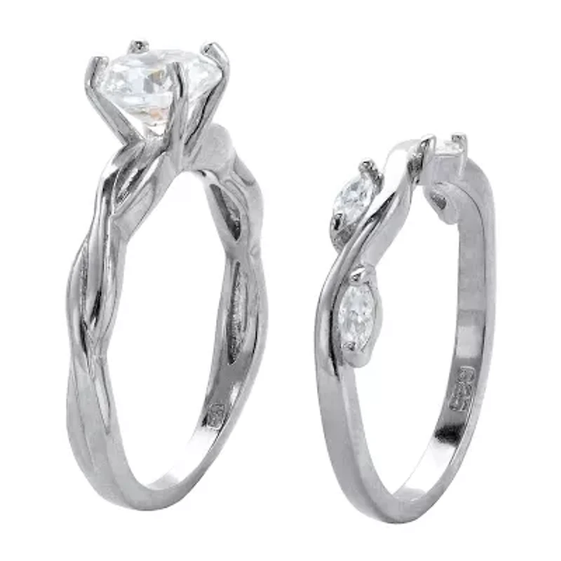 DiamonArt® Womens 1 / CT. T.W. White Cubic Zirconia Sterling Silver Bridal Set