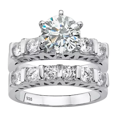 DiamonArt® Womens 3 CT. T.W. White Cubic Zirconia Platinum Over Silver Bridal Set