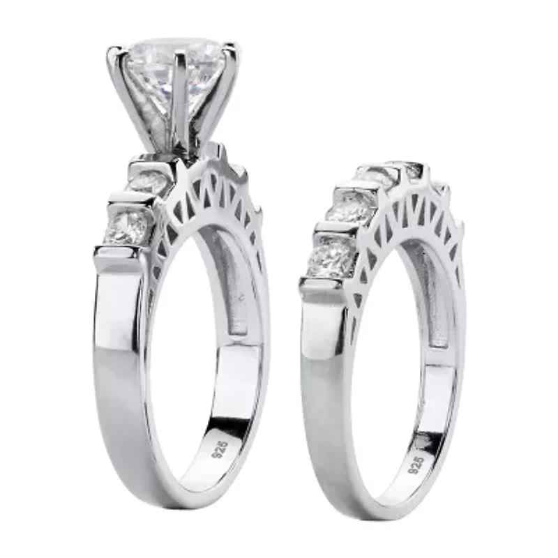 DiamonArt® Womens 3 CT. T.W. White Cubic Zirconia Platinum Over Silver Bridal Set