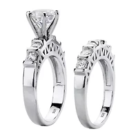 DiamonArt® Womens 3 CT. T.W. White Cubic Zirconia Platinum Over Silver Bridal Set