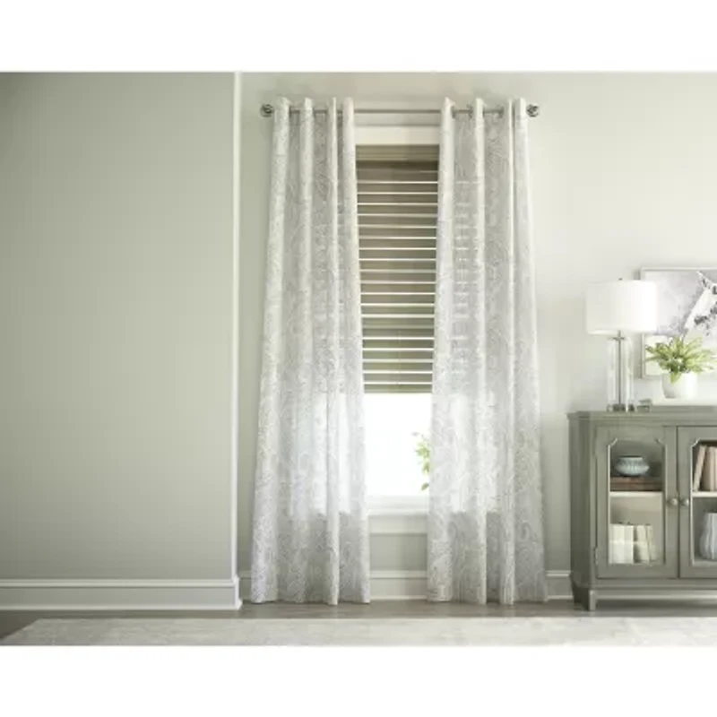 Fieldcrest Arden Soft Paisley Print Grommet Top Sheer Single Curtain Panel