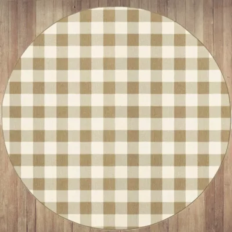 Covington Home Martinique Gingham Plaid 7'10" X Indoor Outdoor Round Area Rug