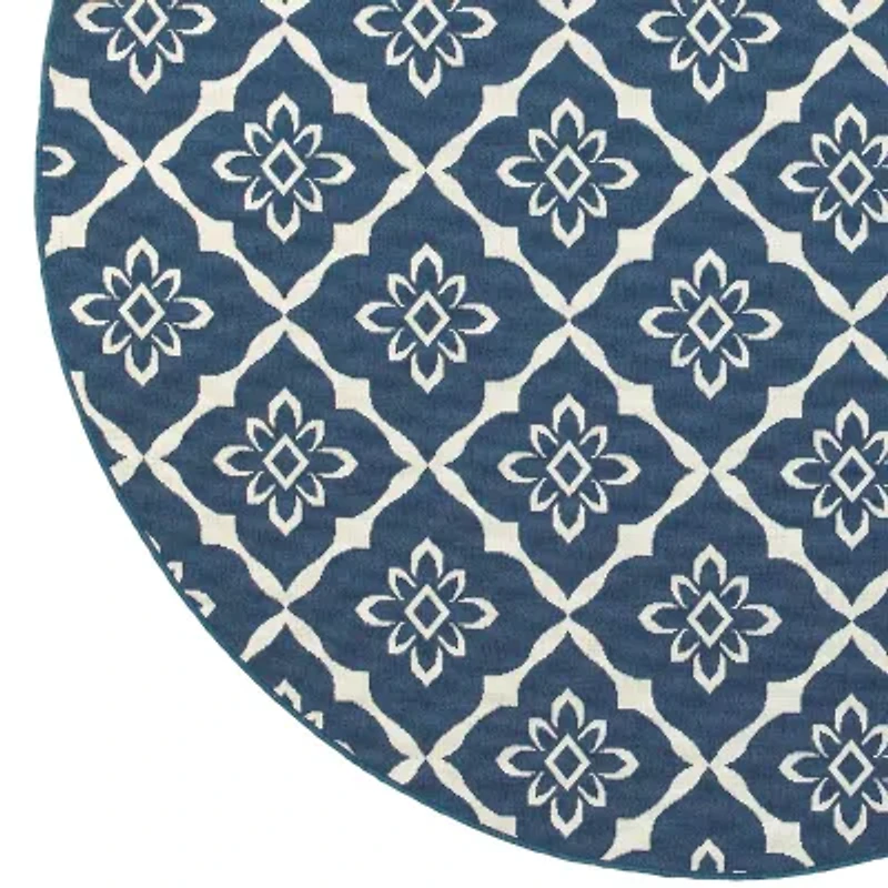 Covington Home Marquesas Floral Diamond 7'10"X7'10" Indoor Outdoor Round Area Rug