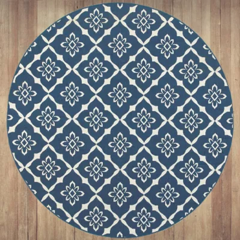 Covington Home Marquesas Floral Diamond 7'10"X7'10" Indoor Outdoor Round Area Rug