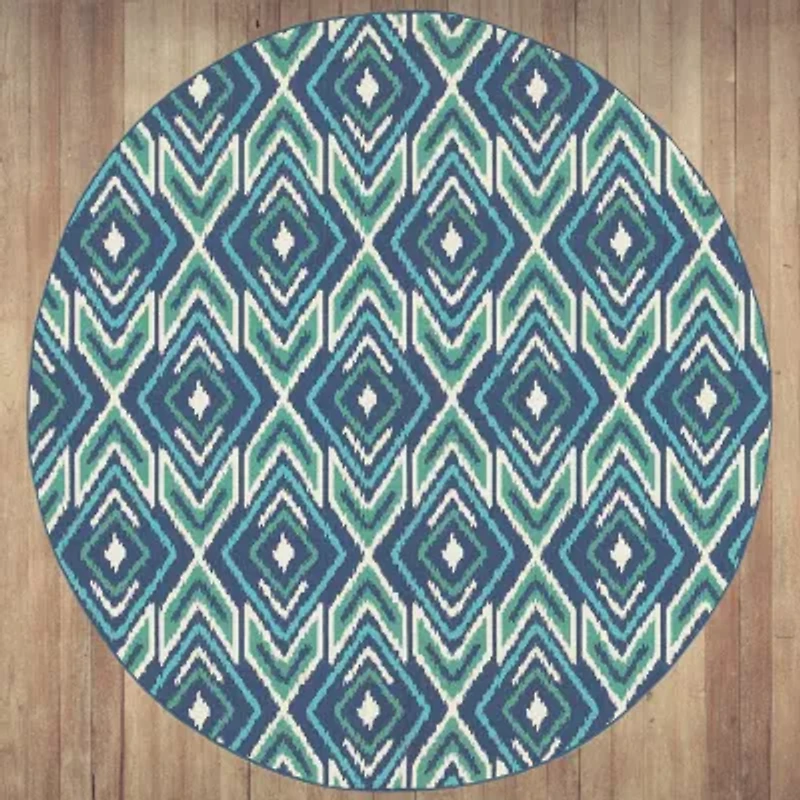 Covington Home Marquesas Diamond Ikat 7'10"X7'10" Indoor Outdoor Round Area Rug